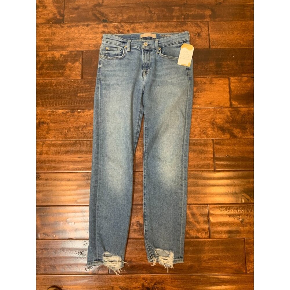 7 For all Mankind Medium Wash Roxanne Ankle Blue Jeans Distressed Denim Size 26